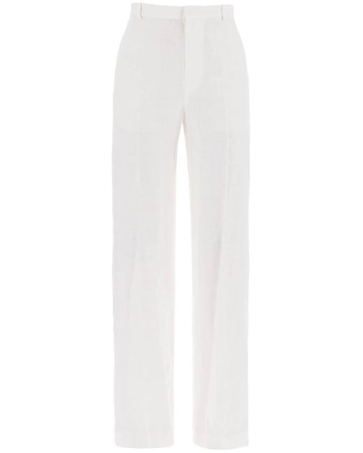 Pantaloni In Lino A Gamba Ampia di Polo Ralph Lauren in White