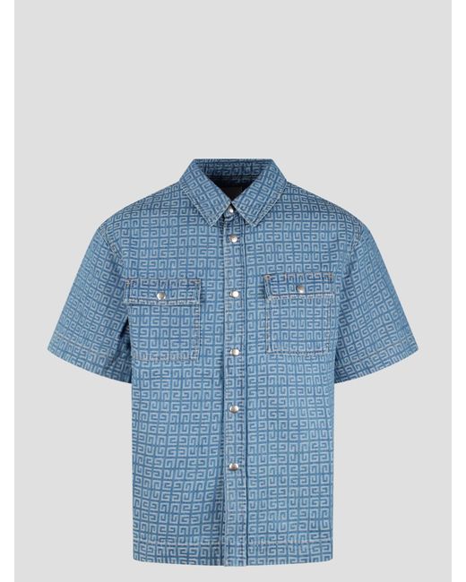 Givenchy Blue Short Sleeve 4G Denim Shirt for men
