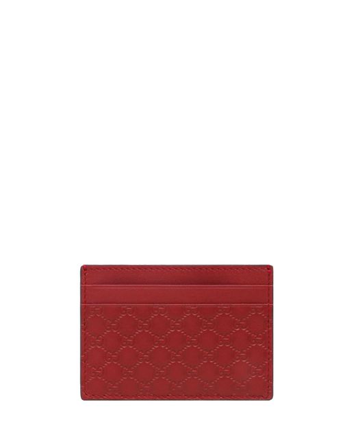 Gucci Red Leather Card Holder With Embossed GG Motif for men