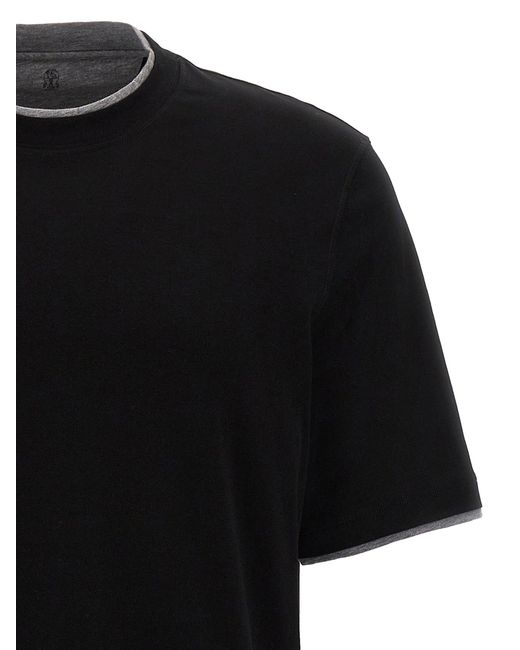 Brunello Cucinelli Black Double Hem T-Shirt for men