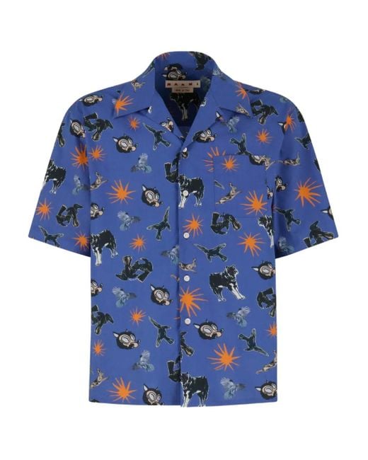 Marni Blue Short-Sleeved Shirt With Print for men