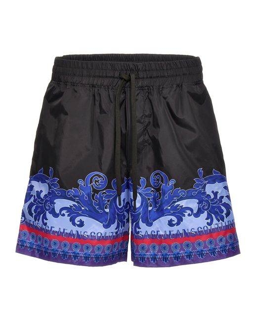 Versace Blue Print Nylon Bermuda Shorts for men