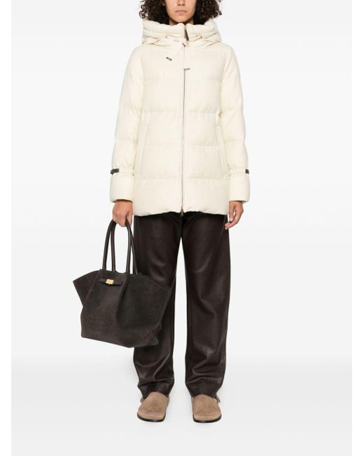 Herno Natural Hooded Medium-Length Wool Down Jacket With Zip