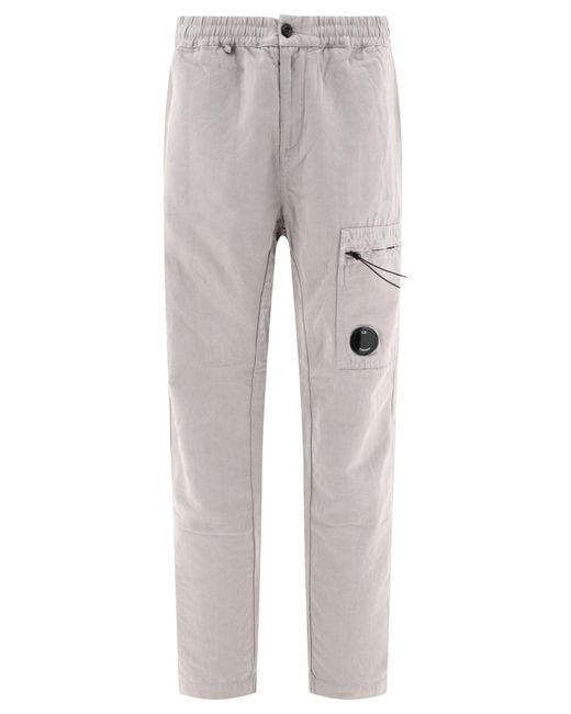 C P Company Gray Linen-Blend Cargo Trousers for men