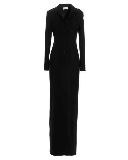 Saint Laurent Black Double Sablè Long Dress Dresses