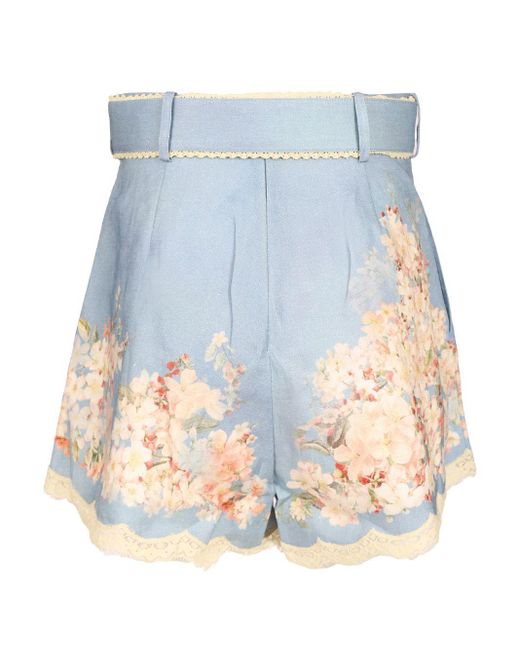 Zimmermann Blue Cascadian Tuck Light Ramie Shorts