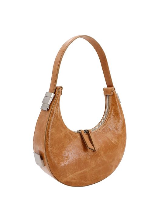 OSOI Brown Leather Shoulder Bag With Cracked Effect