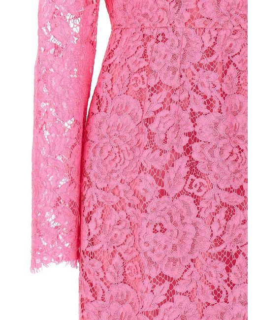 Dolce & Gabbana Pink Lace Sheath Dress Dresses