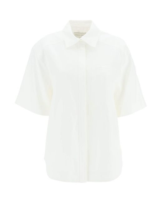 Loulou Studio White Oversized Viscose And Linen Short-sleeved Shirt