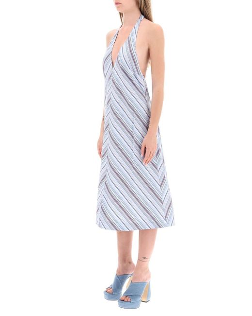 Saks Potts Blue 'agnes' Striped Halterneck Midi Dress