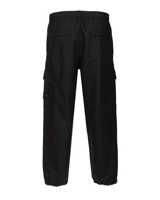 Stone Island Black Ghost In Wool And Nylon Flannel Trousers Blue for men