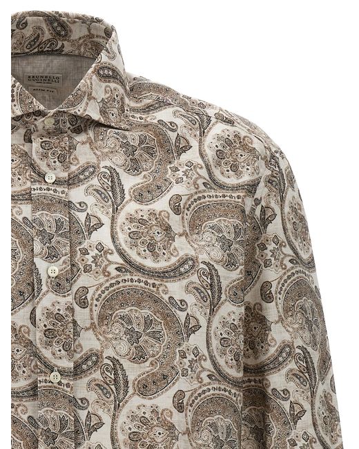 Brunello Cucinelli Gray Patterned Print Shirt Shirt, Blouse for men