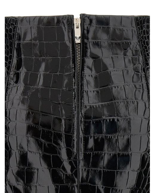 Versace Black Croco Effect Leather Pencil Skirt