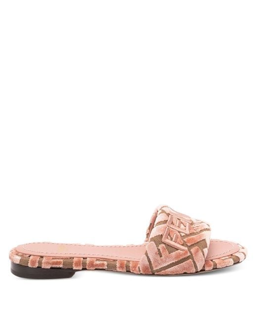 Fendi Pink Velvet Sandals With Logo Motif