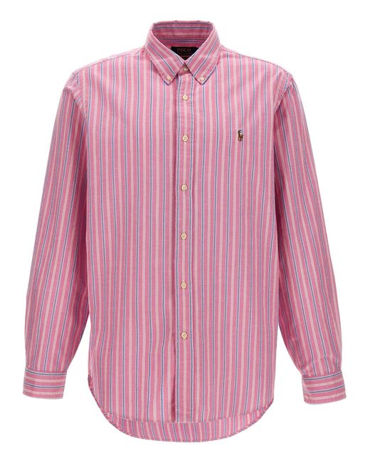 Polo Ralph Lauren Pink Cotton Shirt With Striped Pattern And Logo for men