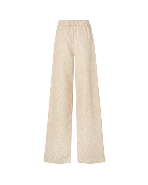 Ff Cotton And Linen Trousers-Donna di Fendi in White