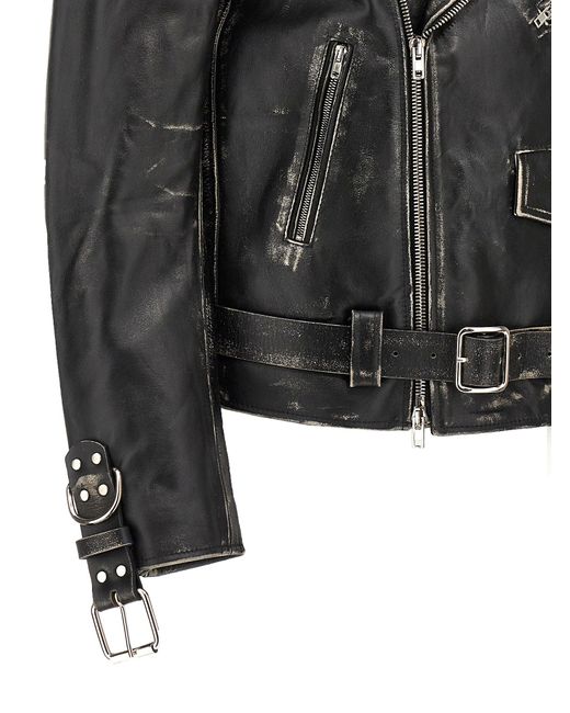 Vetements Distressed Vintage Leather Biker Jacket in Black Lyst