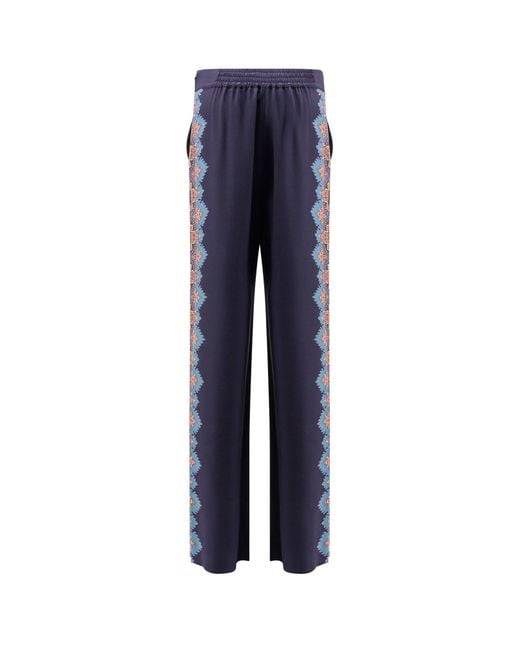 Etro Blue Silk Trousers With Floral Print