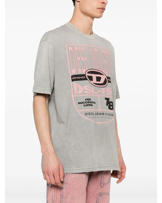 T-shirt con stampa di DIESEL in Gray da Uomo