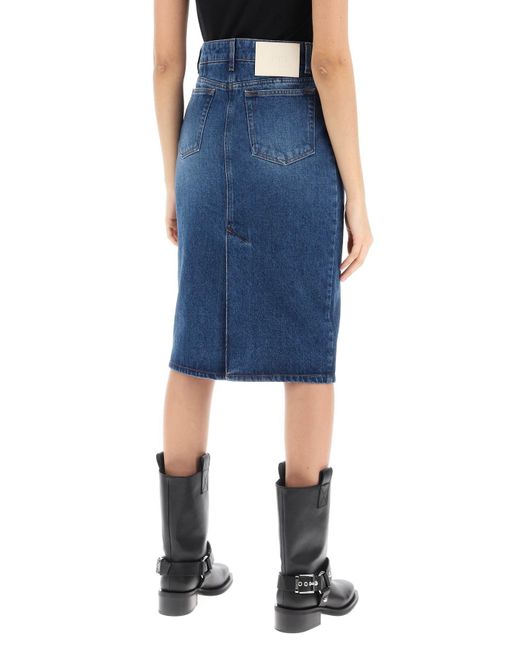 AMI Blue Denim Midi Skirt