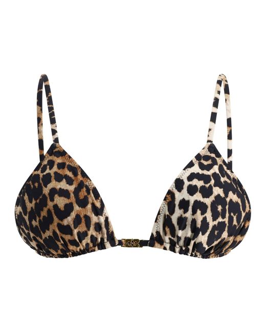 Ganni Black Leopard Print Bikini Top