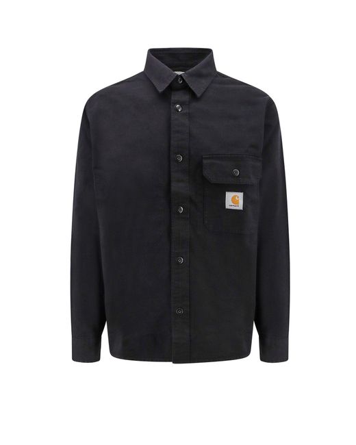 Carhartt Blue Cotton Shirt Jacket With Logo Patch for men