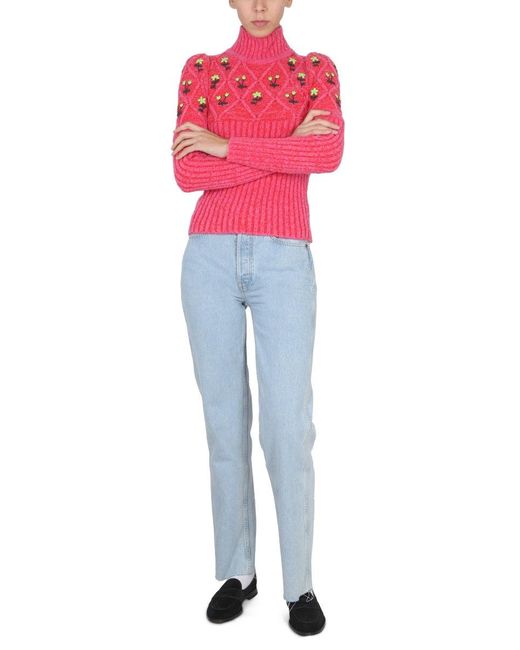 Cormio Red Jersey With Floral Embroidery