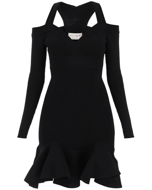 Alexander McQueen Black Off-shoulder Mini Dress