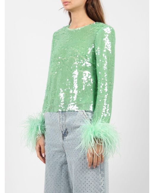 Mint sequin feather top di Self-Portrait in Green