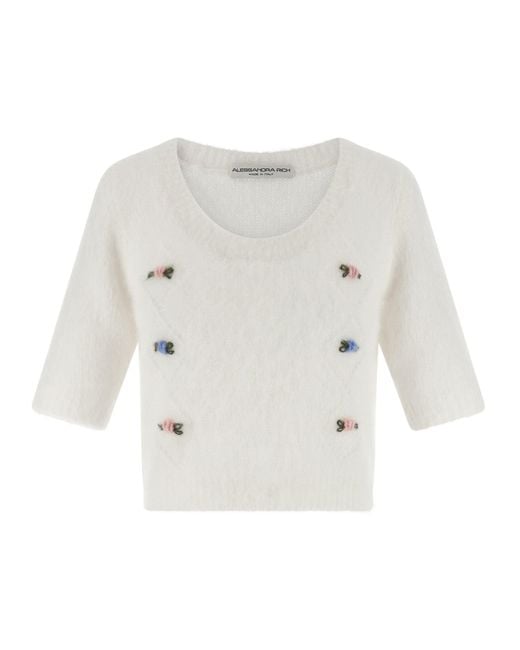 Alessandra Rich White 'Carded Mohair' Sweater