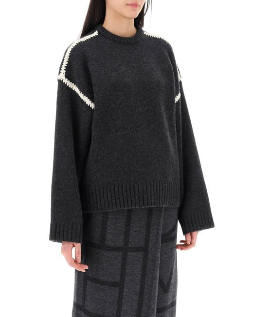 Totême  Black Sweater With Contrast Embroideries