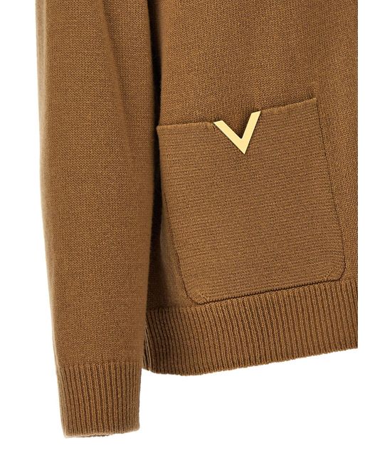 Valentino Garavani Brown Solid Sweater, Cardigans