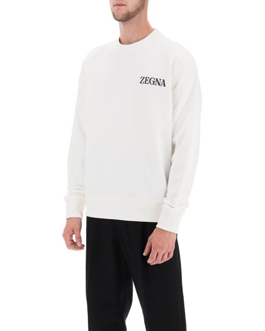 Zegna White Crew-Neck Sweatshirt With Flocked Logo for men
