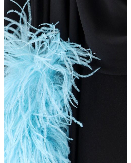 Nervi Blue Long Dress With Natural Feathers Detail