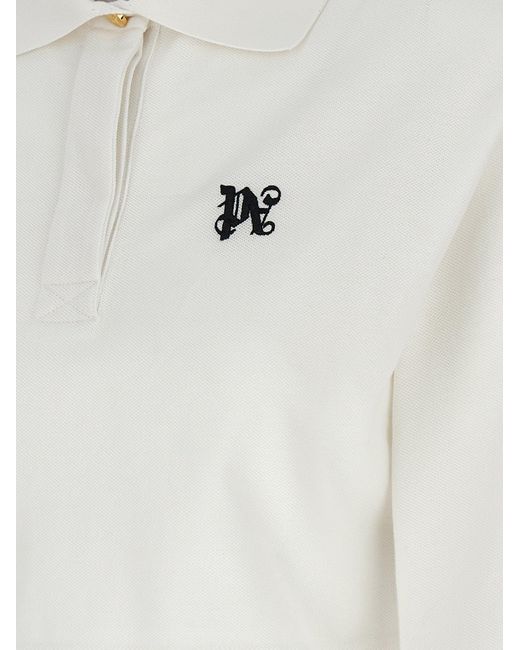 Palm Angels White 'Monogram' Crop Polo Shirt