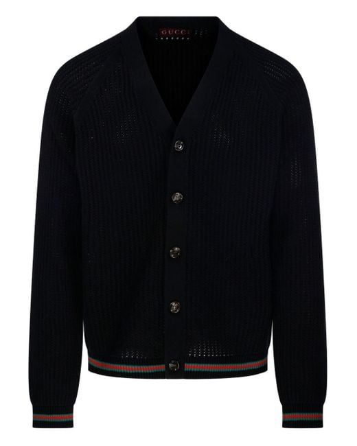 Gucci Blue Web Detail Cotton Cardigan for men