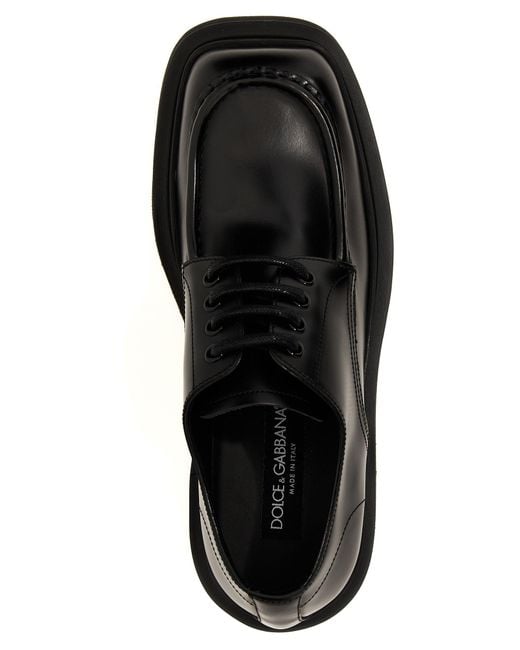 Dolce & Gabbana Black Brushed Leather Derby Lace Up Shoes for men