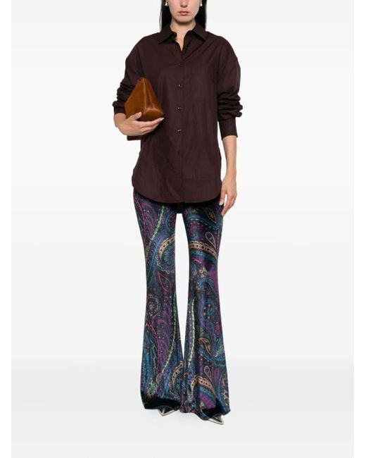 Etro Blue Paisley-Print Flared Viscose Trousers