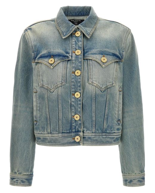 Vintage Denim Jacket Giacche Celeste di Balmain in Blue