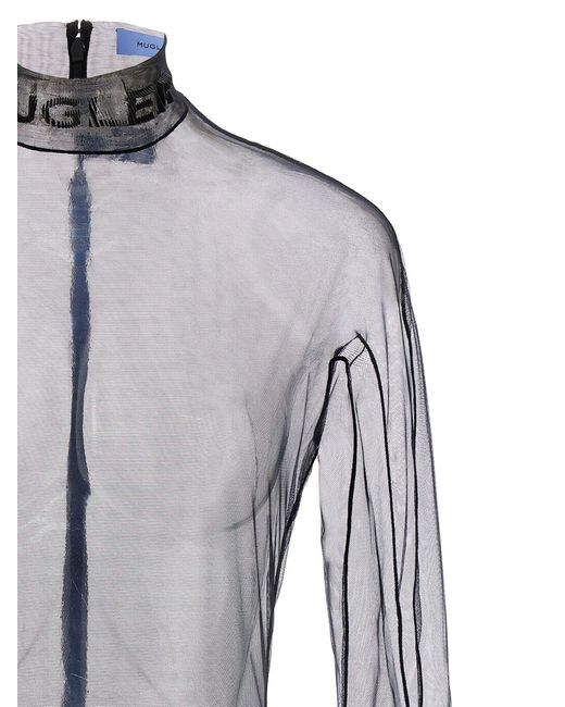 Body Semi Trasparente Con Logo di Mugler in Gray