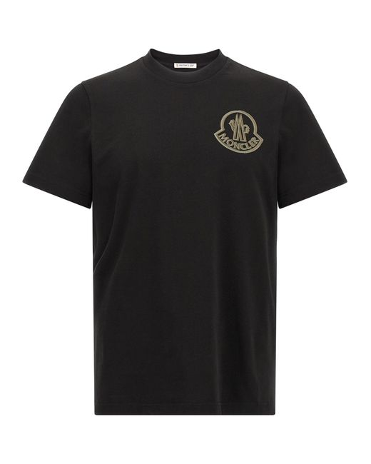 Flocked Logo T Shirt Nero-Uomo di Moncler in Black da Uomo