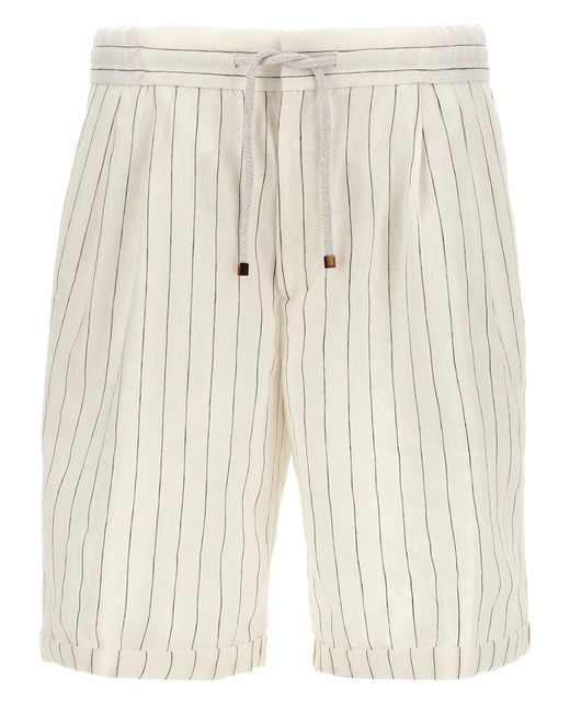 Brunello Cucinelli Natural Pinstripe Bermuda Shorts for men