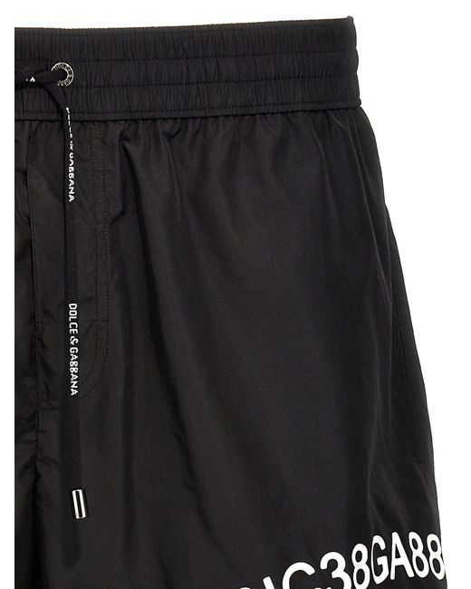 Dolce & Gabbana Black Logo Print Swim Shorts for men