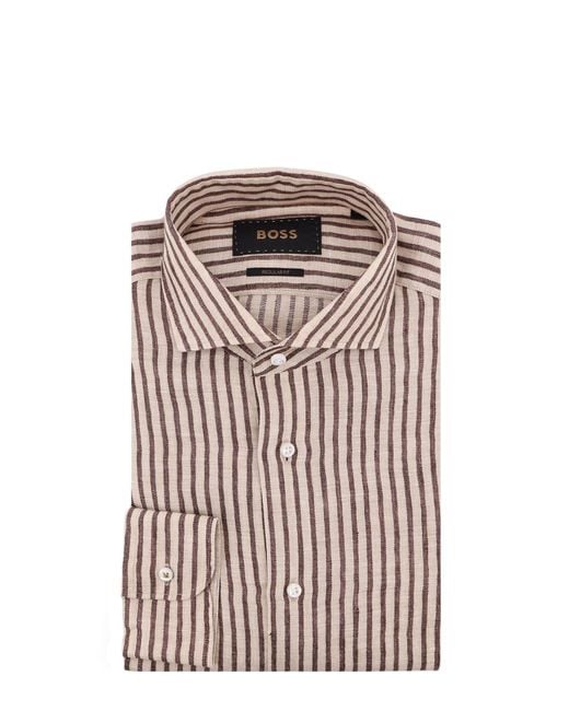 Boss White Josh Striped Linen Shirt for men