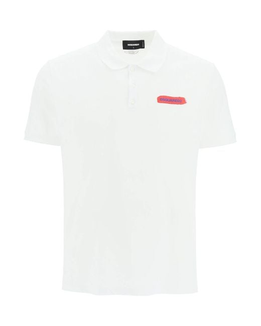 DSquared² White Logo Cotton Polo Shirt for men