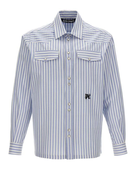 Palm Angels Blue 'Monogram Striped' Shirt for men
