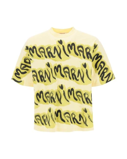 Marni Yellow T-shirt With Maxi Logo Print for men