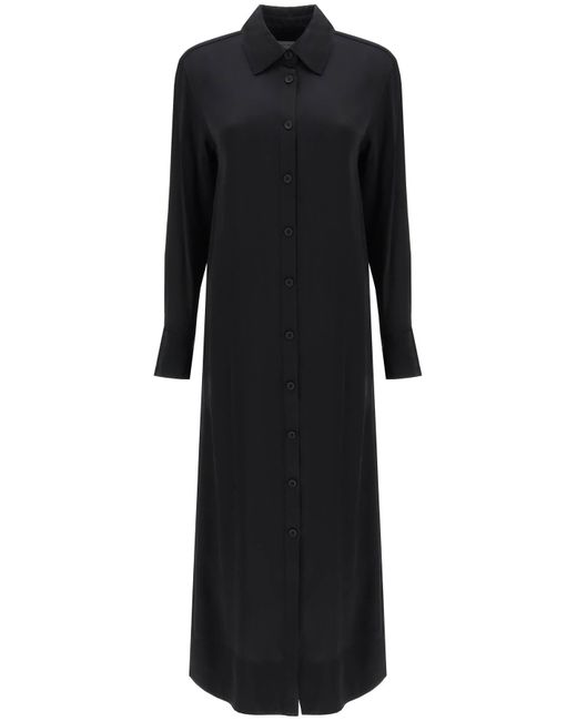 Loulou Studio Black 'ara' Long Shirt Dress In Satin