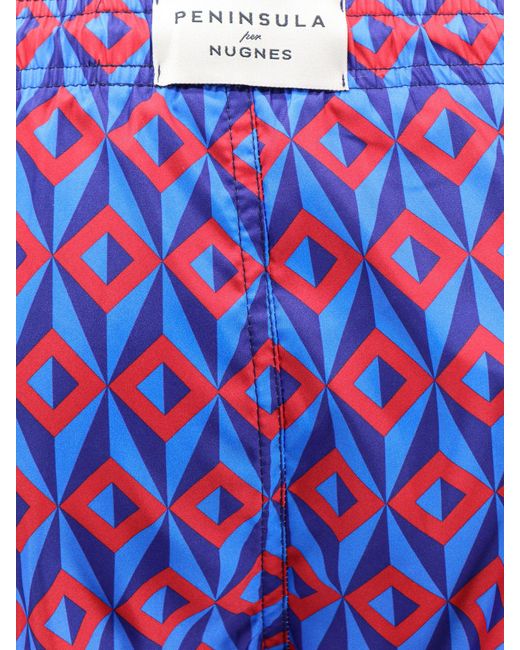 Peninsula Blue Recycled Nylon Swim Shorts With Geometric Print for men