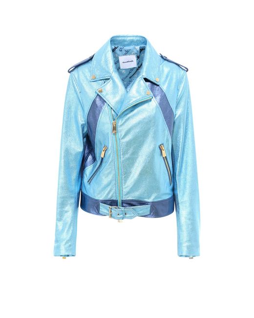 Coco Cloude Blue Metallised Leather Jacket